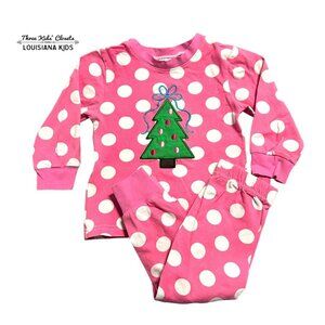 Smocked Auctions 18m Pink Christmas Tree Appliqué Pajamas